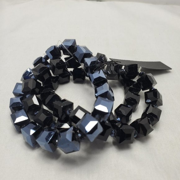 Ali khan glass cube 3 row stretch bracelet BLACK-HEMATITE COLOR - Picture 2 of 4